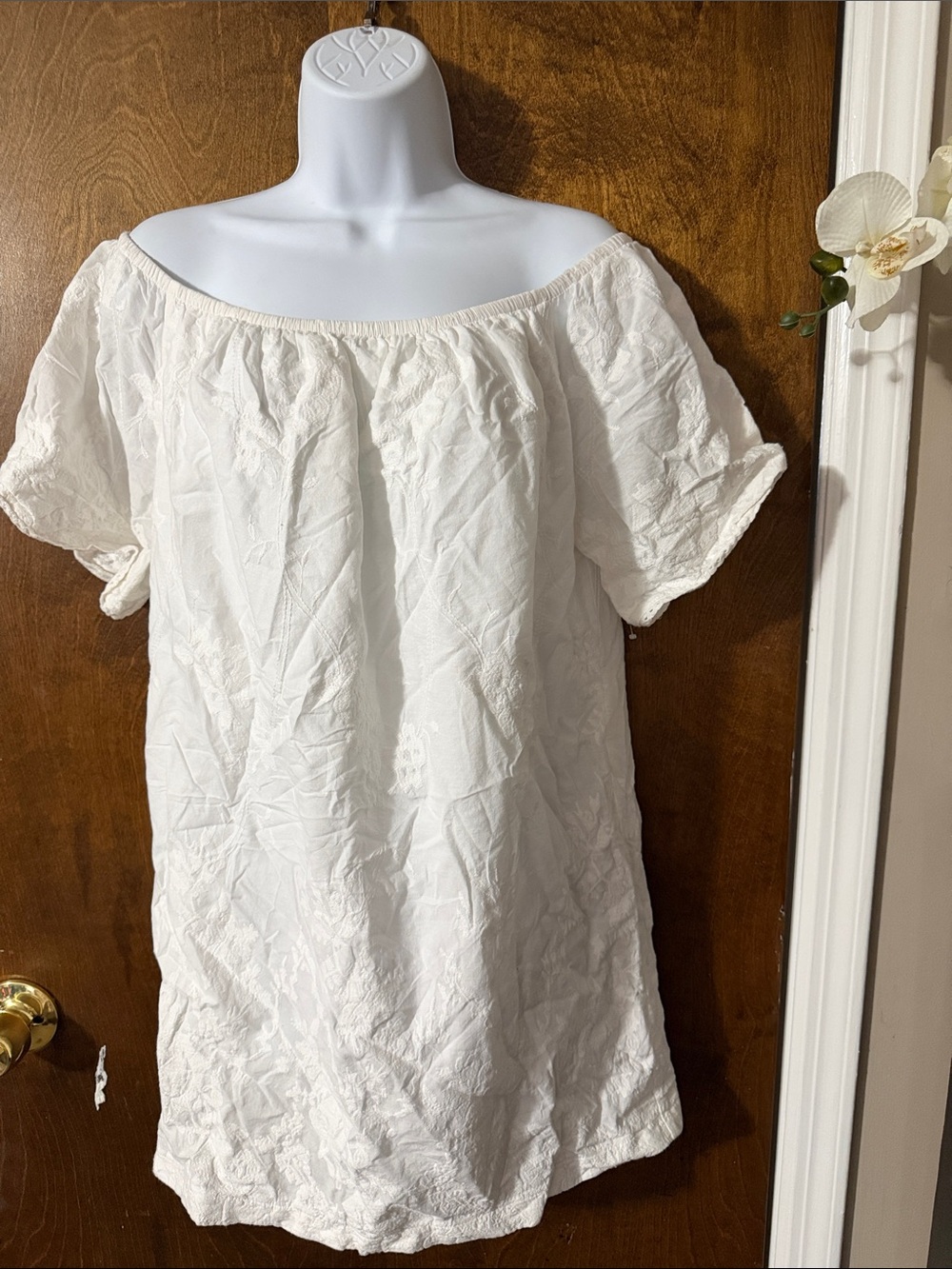 BB Dakota White Off-Shoulder Embroidered Mini Dress